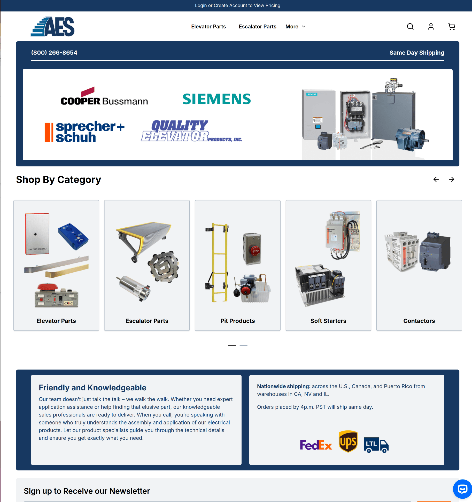 AES eCommerce homepage